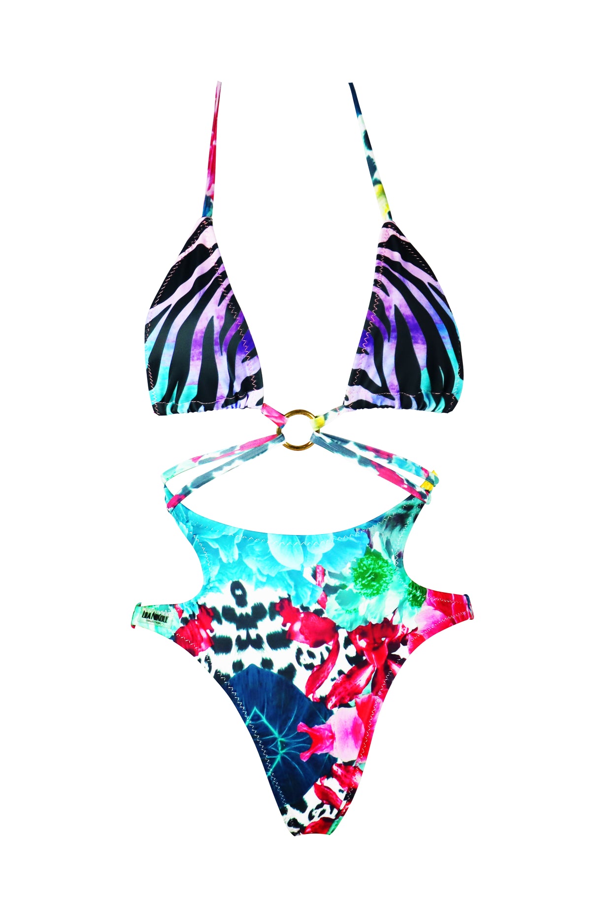 Figleaves Bora Bora Tummy Control Swimsuit Non Wired Plunge White Tropical